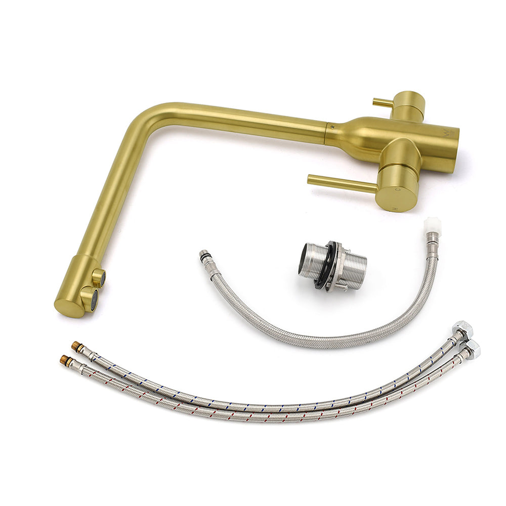 WELS Brushed Gold 3 Ways Kitchen Mixer Tap Swivel Spout Pure Water Sink Faucet Set - Image 8
