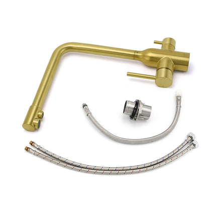 WELS Brushed Gold 3 Ways Kitchen Mixer Tap Swivel Spout Pure Water Sink Faucet Set - Image 8