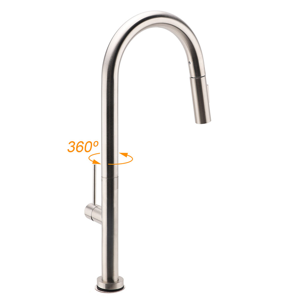WELS Brushed Nickel Round Pull Out 2 Modes Spout Kitchen Sink Tap Laundry Mixer - Image 7