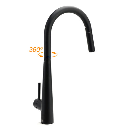 Round Matt Black Pull Out Kitchen Sink Tap Laundry Basin Mixer 2 Way Spout Set - Image 3