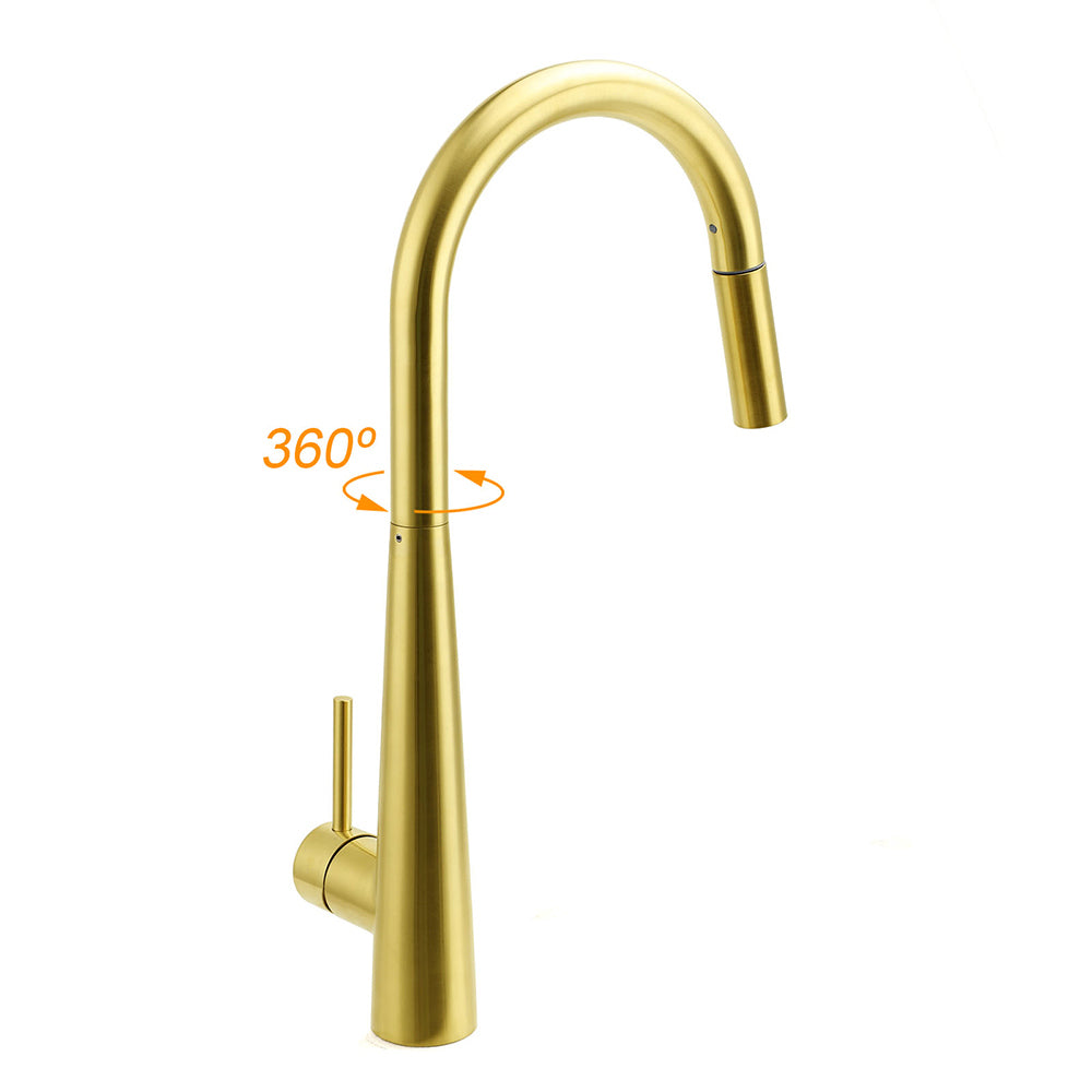 Brushed Gold Pull Out Kitchen Sink Tap Basin Mixer Faucet 2 Mode Spraying Spout - Image 3
