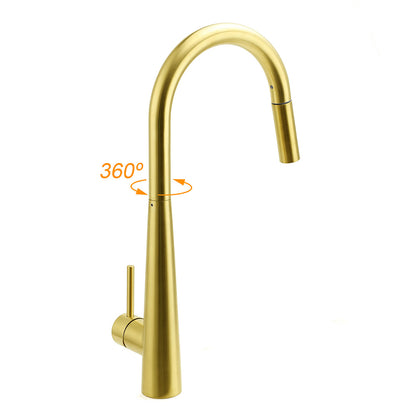 Brushed Gold Pull Out Kitchen Sink Tap Basin Mixer Faucet 2 Mode Spraying Spout - Image 3