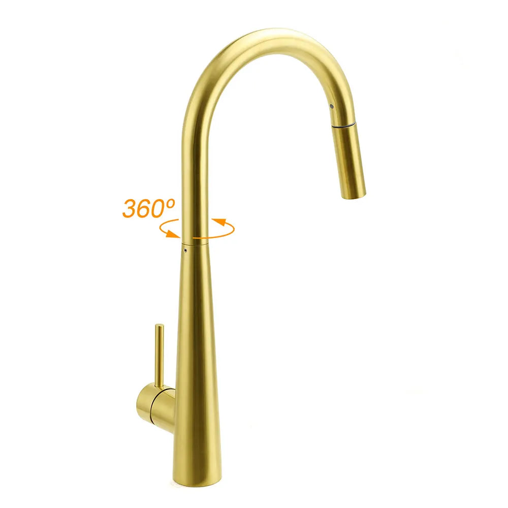 Brushed Gold Pull Out Kitchen Sink Tap Basin Mixer Faucet 2 Mode Spraying Spout - Image 3