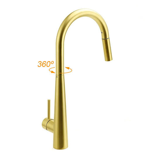 Brushed Gold Pull Out Kitchen Sink Tap Basin Mixer Faucet 2 Mode Spraying Spout - Image 3