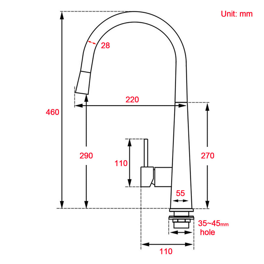 Brushed Gold Pull Out Kitchen Sink Tap Basin Mixer Faucet 2 Mode Spraying Spout - Image 7
