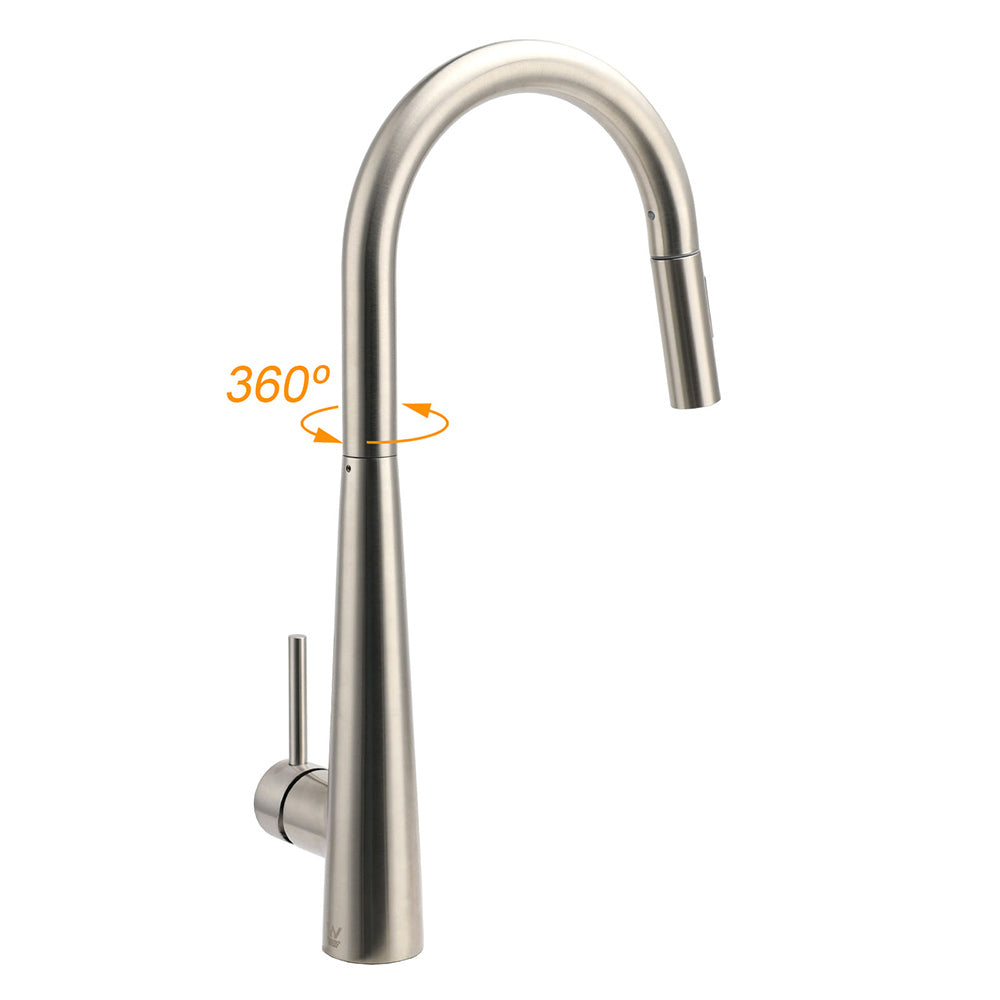 Brushed Nickel Pull Out Kitchen Tap Sink Mixer Faucet Spout 2 Modes Spray Outlet - Image 3