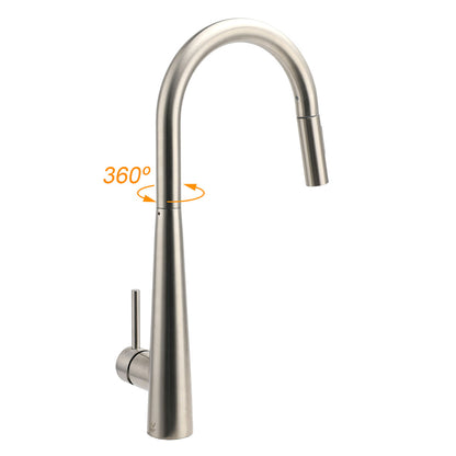 Brushed Nickel Pull Out Kitchen Tap Sink Mixer Faucet Spout 2 Modes Spray Outlet - Image 3