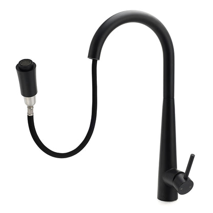 Matt Black Pull Out Long Hose Kitchen Sink Tap Round Basin Mixer Faucet Spout - Image 2