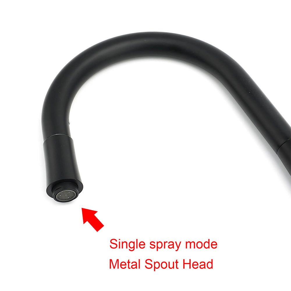 Matt Black Pull Out Long Hose Kitchen Sink Tap Round Basin Mixer Faucet Spout - Image 4