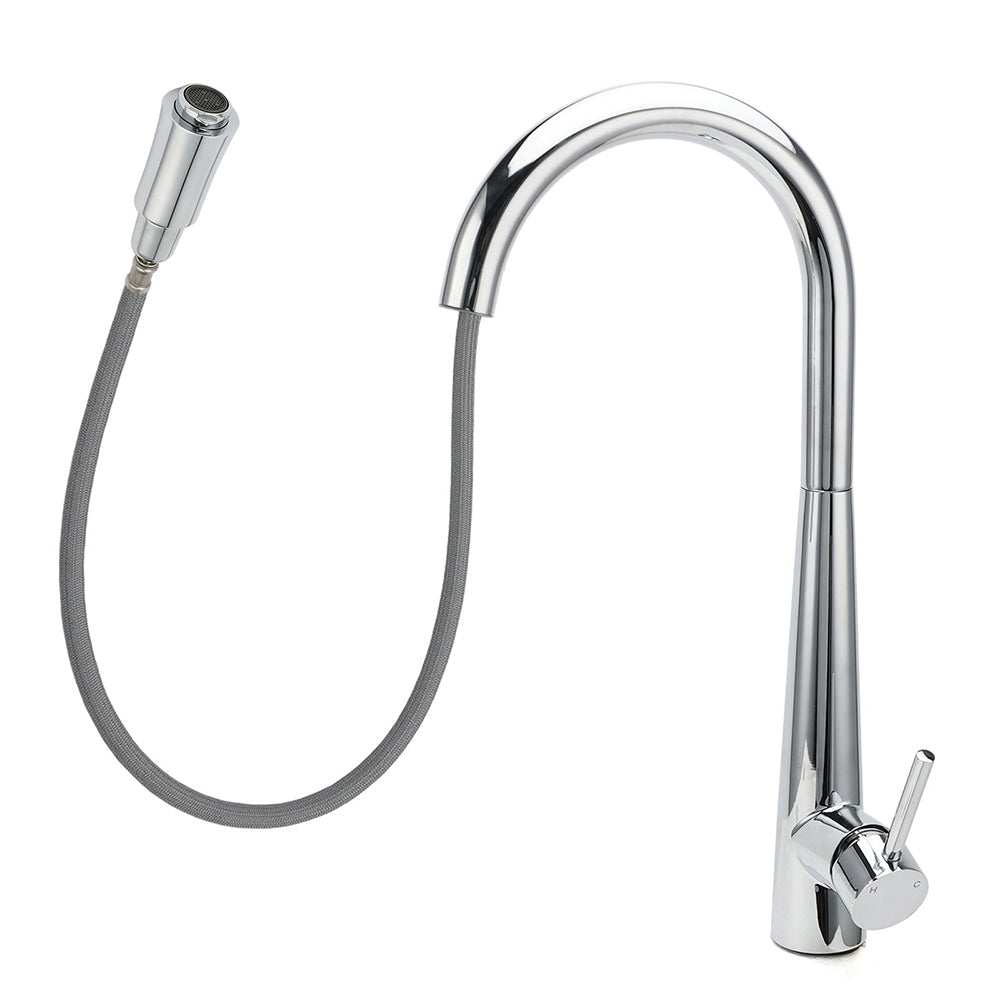WELS Chrome Pull Out Kitchen Sink Tap Round Basin Mixer Faucet Flexible Spout - Image 2