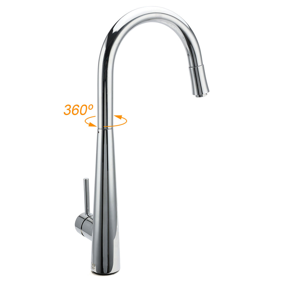 WELS Chrome Pull Out Kitchen Sink Tap Round Basin Mixer Faucet Flexible Spout - Image 7