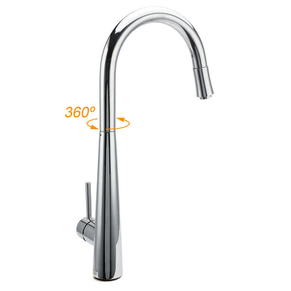 WELS Chrome Pull Out Kitchen Sink Tap Round Basin Mixer Faucet Flexible Spout - Image 7