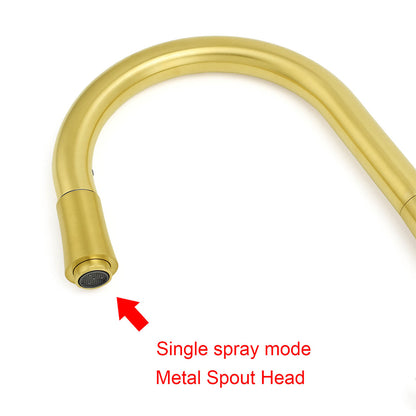 Round Brushed Gold Pull Out Kitchen Sink Tap Basin Mixer Faucet Flexible Spout - Image 4