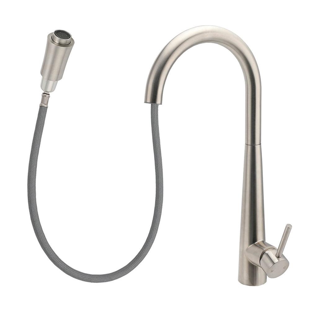 Brushed Nickel Silver Round Pull Out Kitchen Sink Tap Mixer Faucet Spout Outlet - Image 2