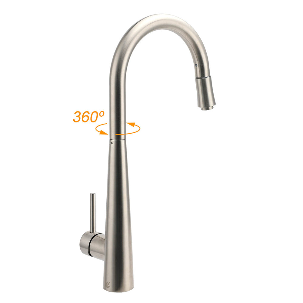 Brushed Nickel Silver Round Pull Out Kitchen Sink Tap Mixer Faucet Spout Outlet - Image 3