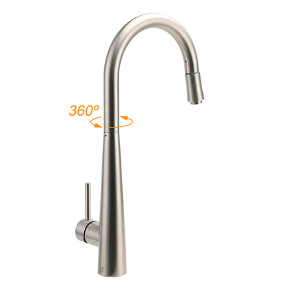 Brushed Nickel Silver Round Pull Out Kitchen Sink Tap Mixer Faucet Spout Outlet - Image 3
