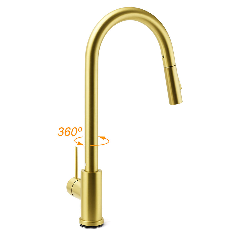 WELS Brushed Gold Pull Out Kitchen Sink Tap Basin Mixer Faucet 2 Modes Spout Set - Image 3