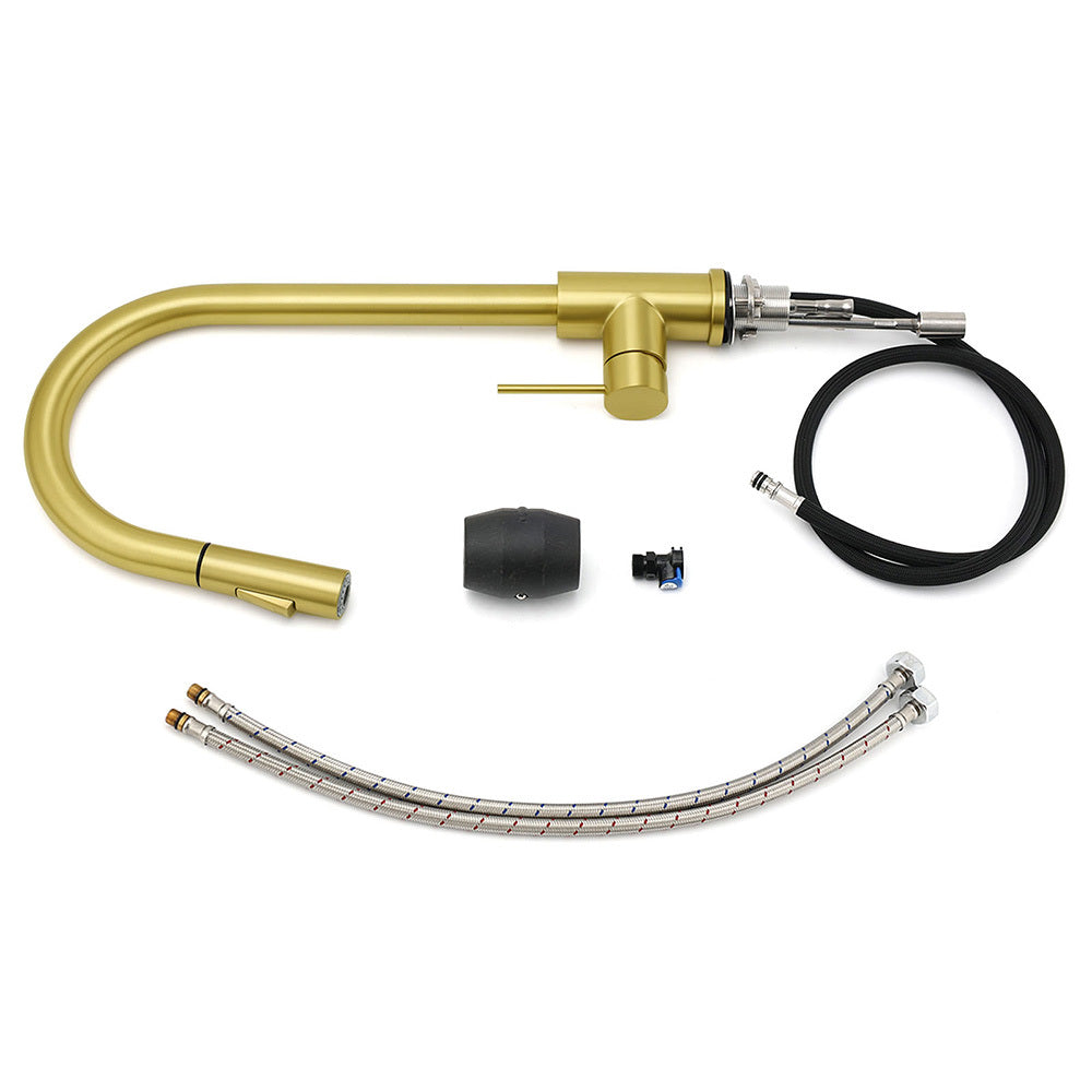 WELS Brushed Gold Pull Out Kitchen Sink Tap Basin Mixer Faucet 2 Modes Spout Set - Image 7