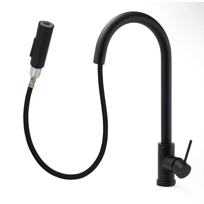 Matt Black Round Pull Out Down Kitchen Sink Tap Laundry Basin Mixer 2 Way Spout - Image 2
