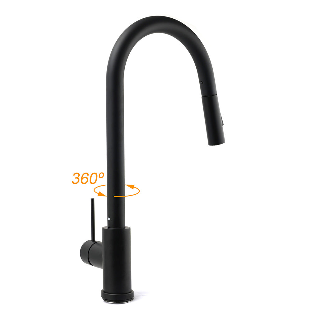 Matt Black Round Pull Out Down Kitchen Sink Tap Laundry Basin Mixer 2 Way Spout - Image 3