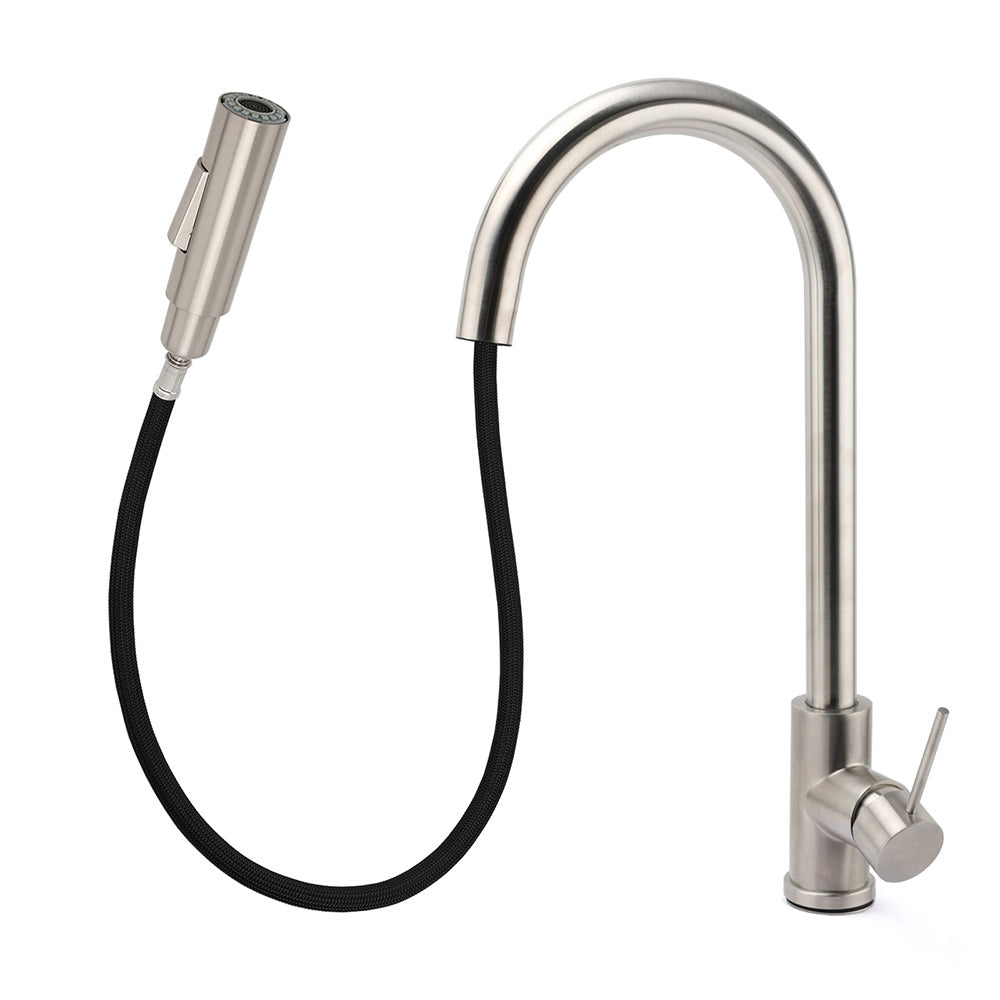 Brushed Nickel 2 Way Spray Kitchen Mixer Tap Pull Out Sink Laundry Swivel Faucet - Image 2