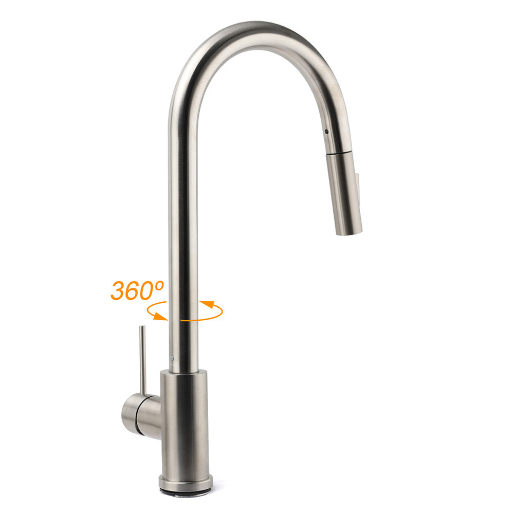 Brushed Nickel 2 Way Spray Kitchen Mixer Tap Pull Out Sink Laundry Swivel Faucet - Image 3