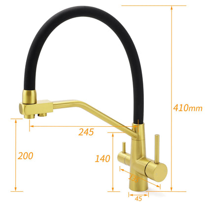 WELS Brushed Gold 3-Way Pure Drink Water Kitchen Mixer Sink Tap Pull Out Spout - Image 2