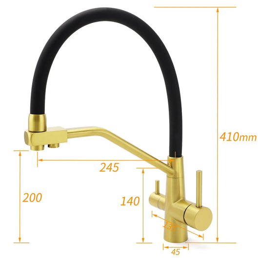WELS Brushed Gold 3-Way Pure Drink Water Kitchen Mixer Sink Tap Pull Out Spout - Image 2