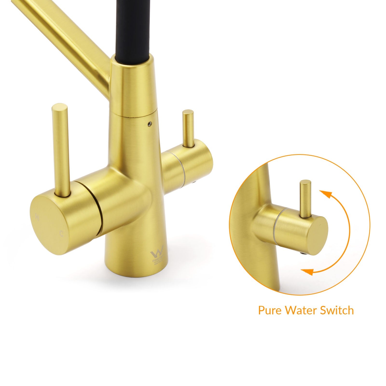 WELS Brushed Gold 3-Way Pure Drink Water Kitchen Mixer Sink Tap Pull Out Spout - Image 4
