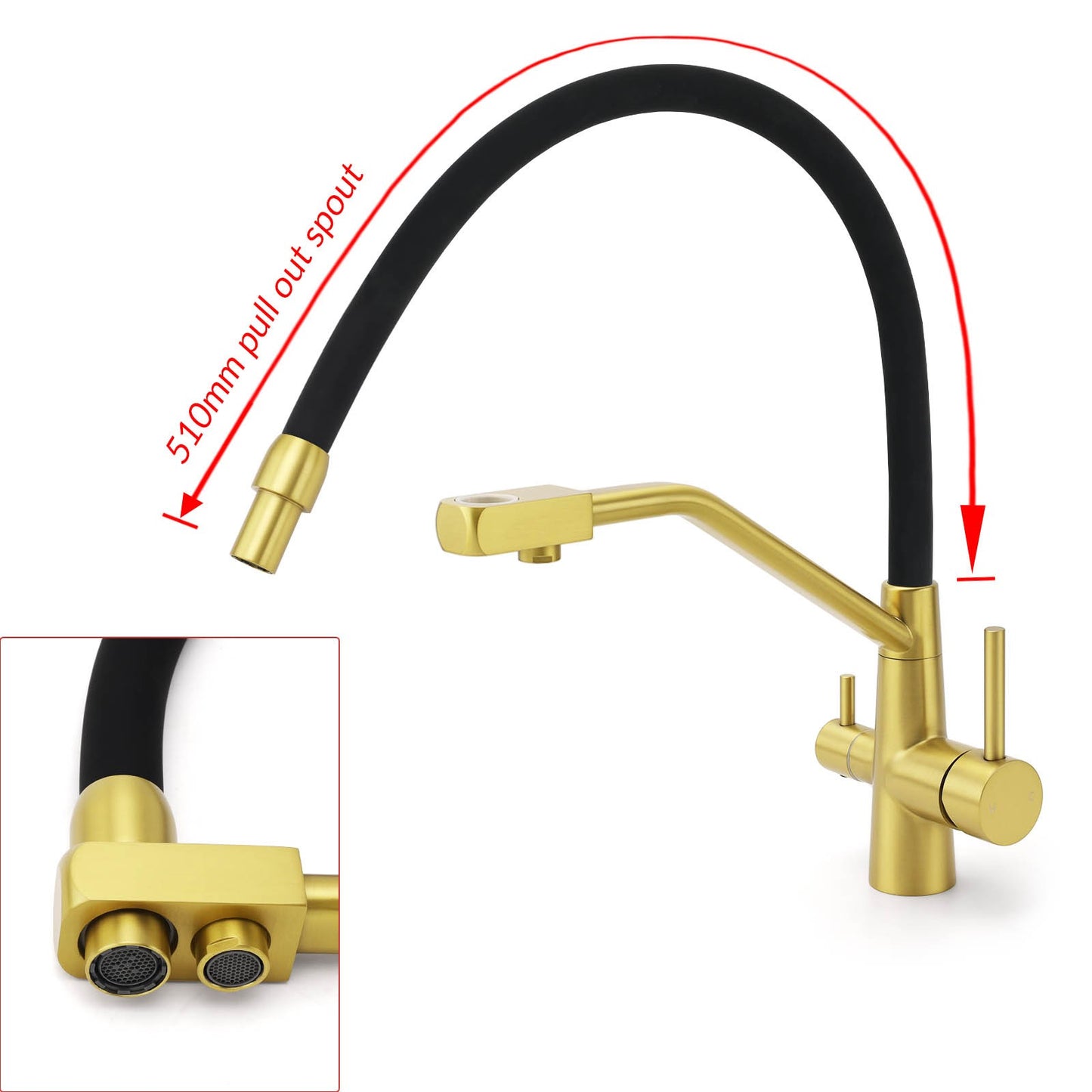 WELS Brushed Gold 3-Way Pure Drink Water Kitchen Mixer Sink Tap Pull Out Spout - Image 6