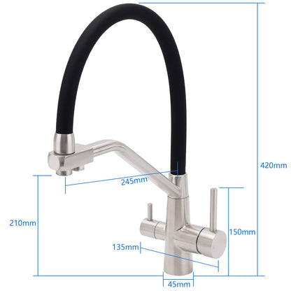 Brushed Nickel 3 Way Pull Down Kitchen Mixer Pure Drinking Water Sink Tap Spout - Image 2