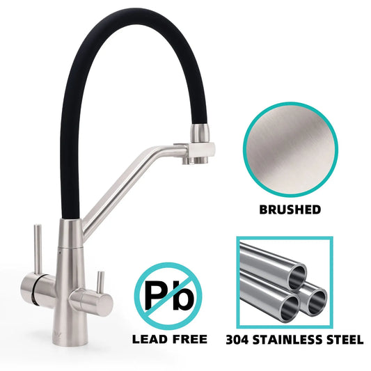 Brushed Nickel 3 Way Pull Down Kitchen Mixer Pure Drinking Water Sink Tap Spout - Image 3