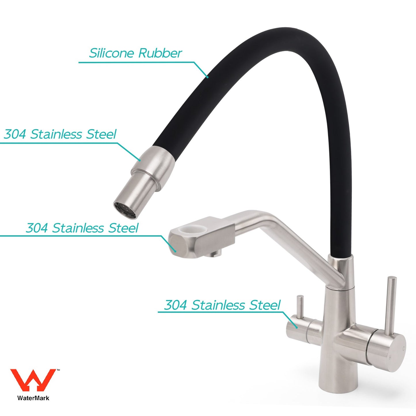 Brushed Nickel 3 Way Pull Down Kitchen Mixer Pure Drinking Water Sink Tap Spout - Image 4