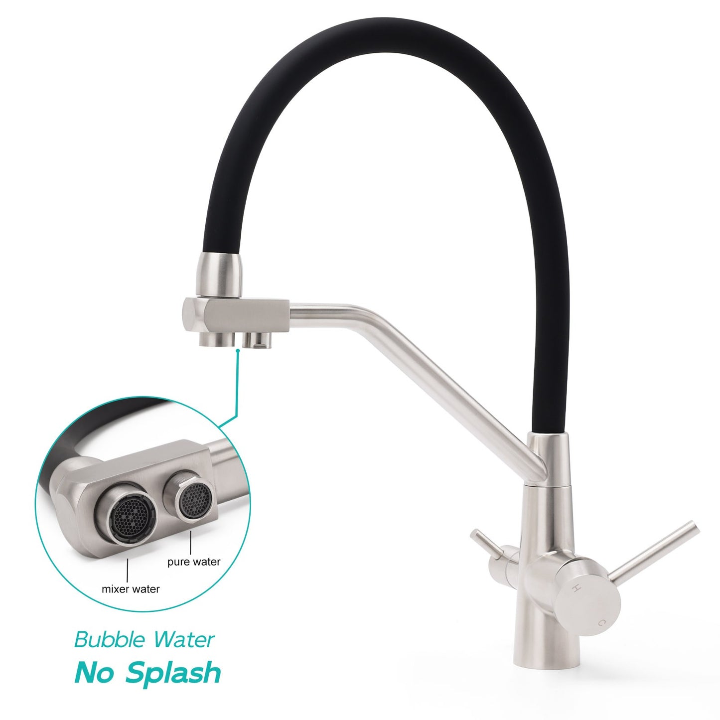 Brushed Nickel 3 Way Pull Down Kitchen Mixer Pure Drinking Water Sink Tap Spout - Image 5