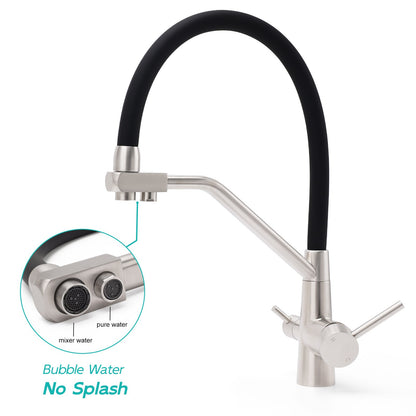 Brushed Nickel 3 Way Pull Down Kitchen Mixer Pure Drinking Water Sink Tap Spout - Image 5