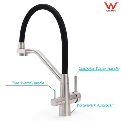 Brushed Nickel 3 Way Pull Down Kitchen Mixer Pure Drinking Water Sink Tap Spout - Image 6