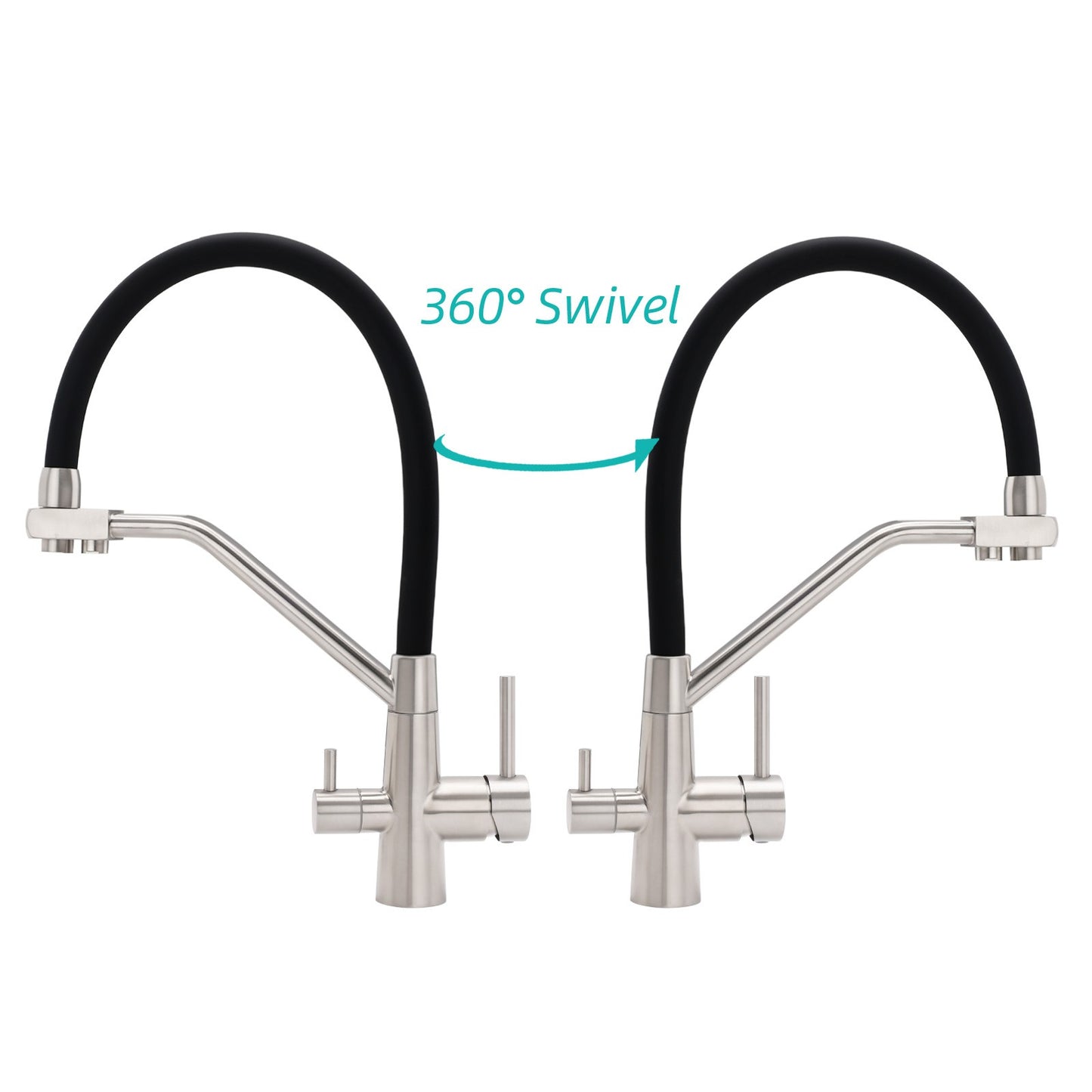 Brushed Nickel 3 Way Pull Down Kitchen Mixer Pure Drinking Water Sink Tap Spout - Image 8