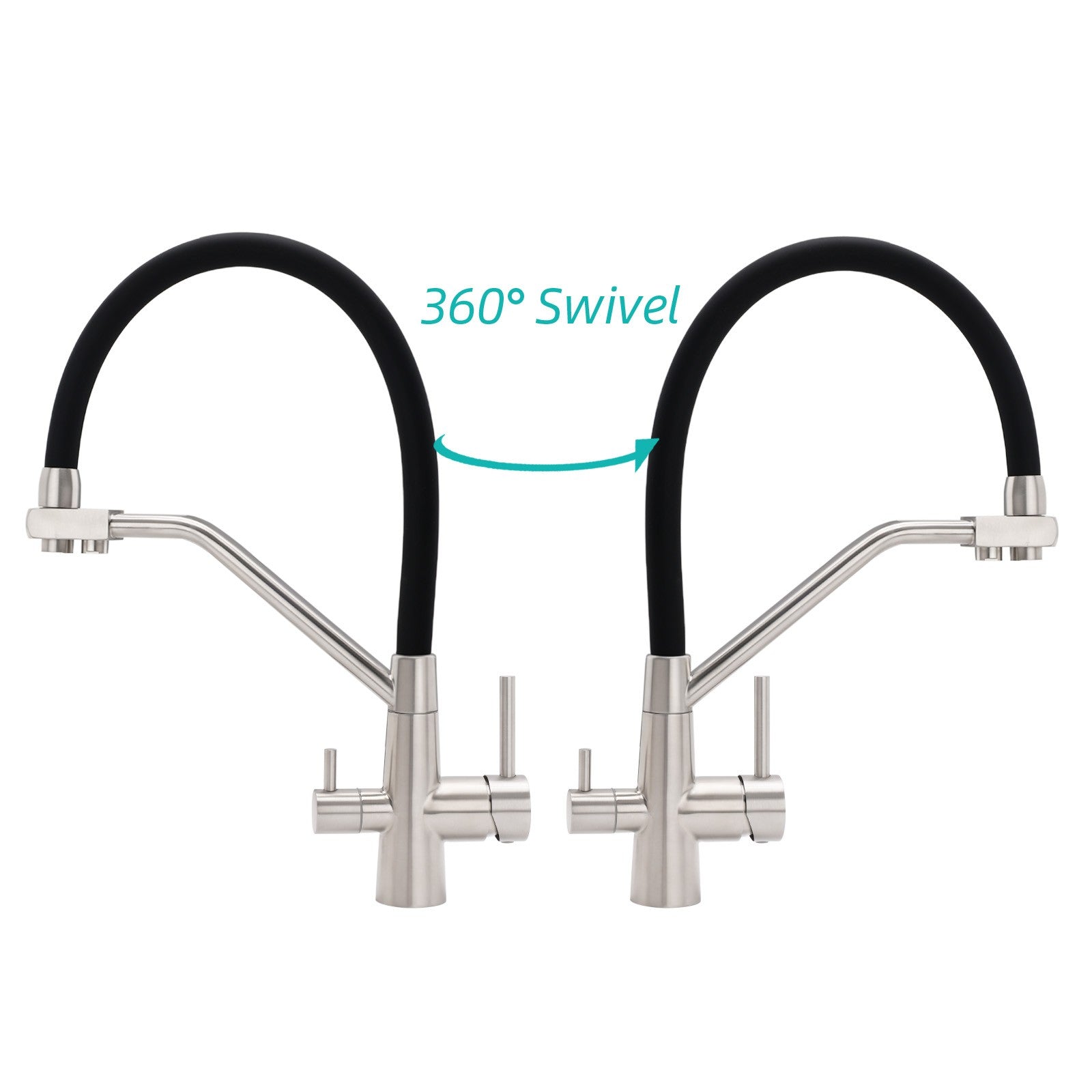 Brushed Nickel 3 Way Pull Down Kitchen Mixer Pure Drinking Water Sink Tap Spout - Image 8