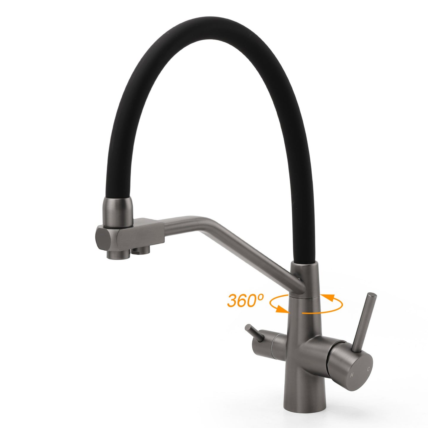 NEW Gun Metal Grey 3-Way Drink Pure Water Kitchen Mixer Pull Out Spout Sink Tap - Image 3