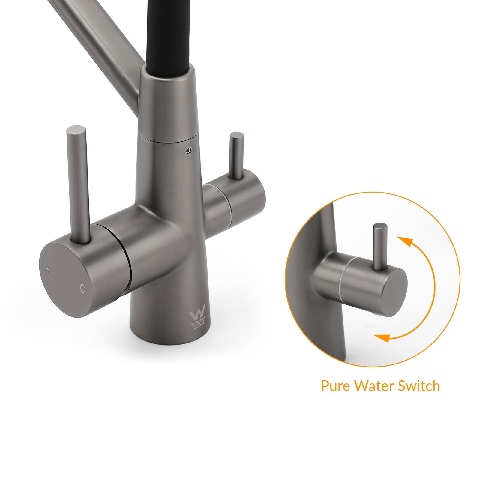 NEW Gun Metal Grey 3-Way Drink Pure Water Kitchen Mixer Pull Out Spout Sink Tap - Image 4