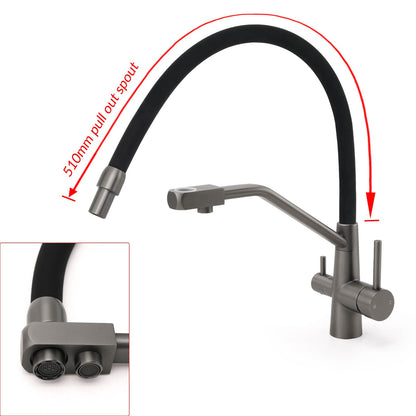 NEW Gun Metal Grey 3-Way Drink Pure Water Kitchen Mixer Pull Out Spout Sink Tap - Image 6