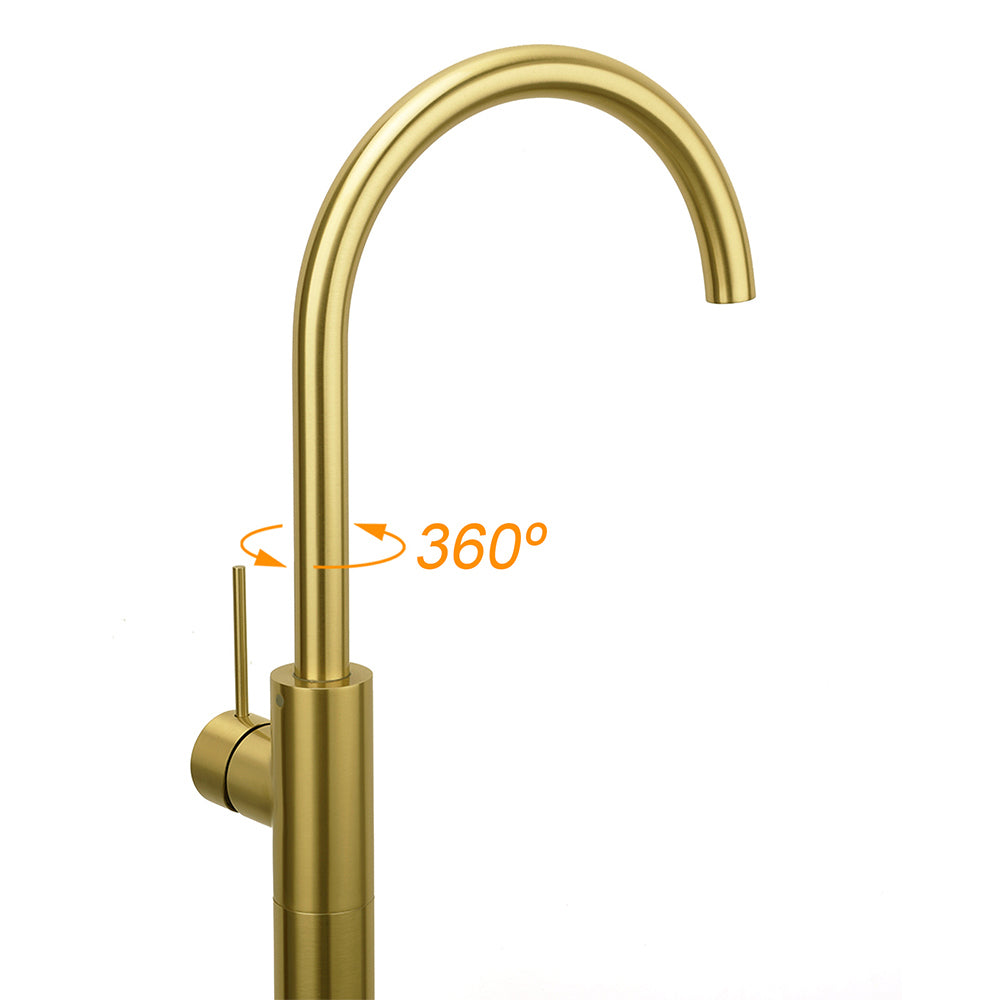 Brushed Gold Bath Tub Mixer Tap Free Standing Faucet Filler Spout Hot Cold Water - Image 4