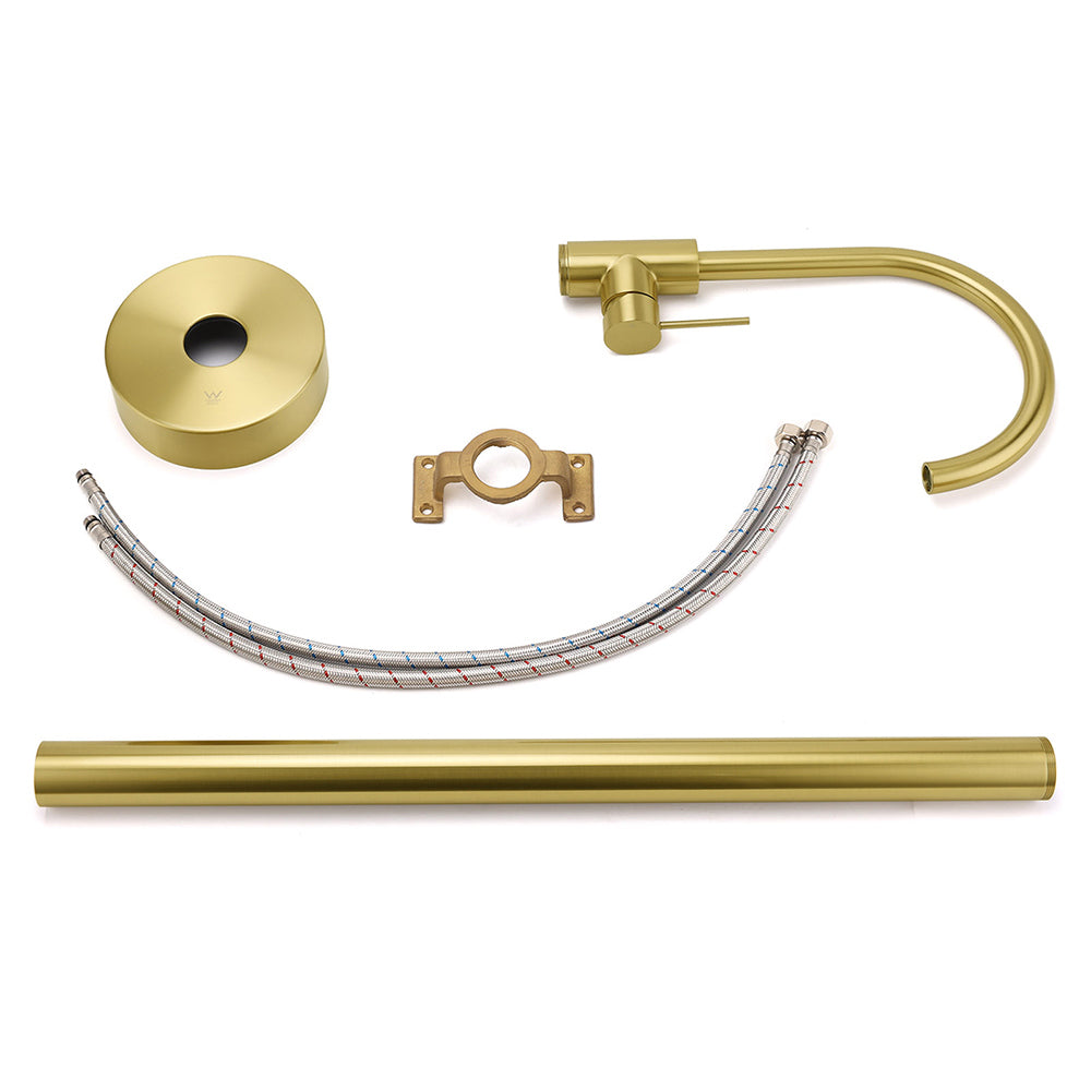 Brushed Gold Bath Tub Mixer Tap Free Standing Faucet Filler Spout Hot Cold Water - Image 6