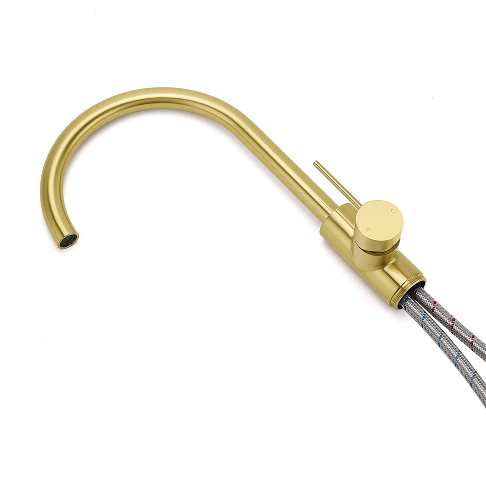 Brushed Gold Bath Tub Mixer Tap Free Standing Faucet Filler Spout Hot Cold Water - Image 7