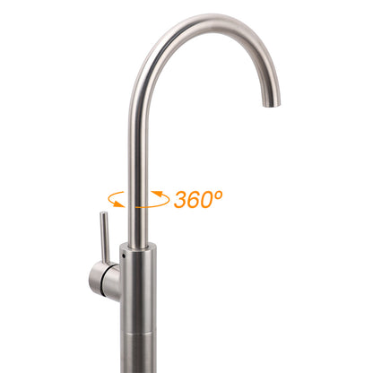 Brushed Nickel Stainless Steel Bathtub Tap Free Standing Faucet Filler Spout Set - Image 4