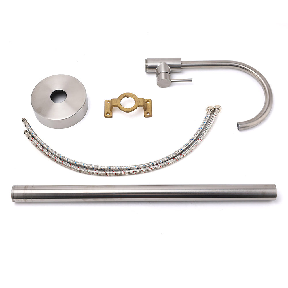 Brushed Nickel Stainless Steel Bathtub Tap Free Standing Faucet Filler Spout Set - Image 7