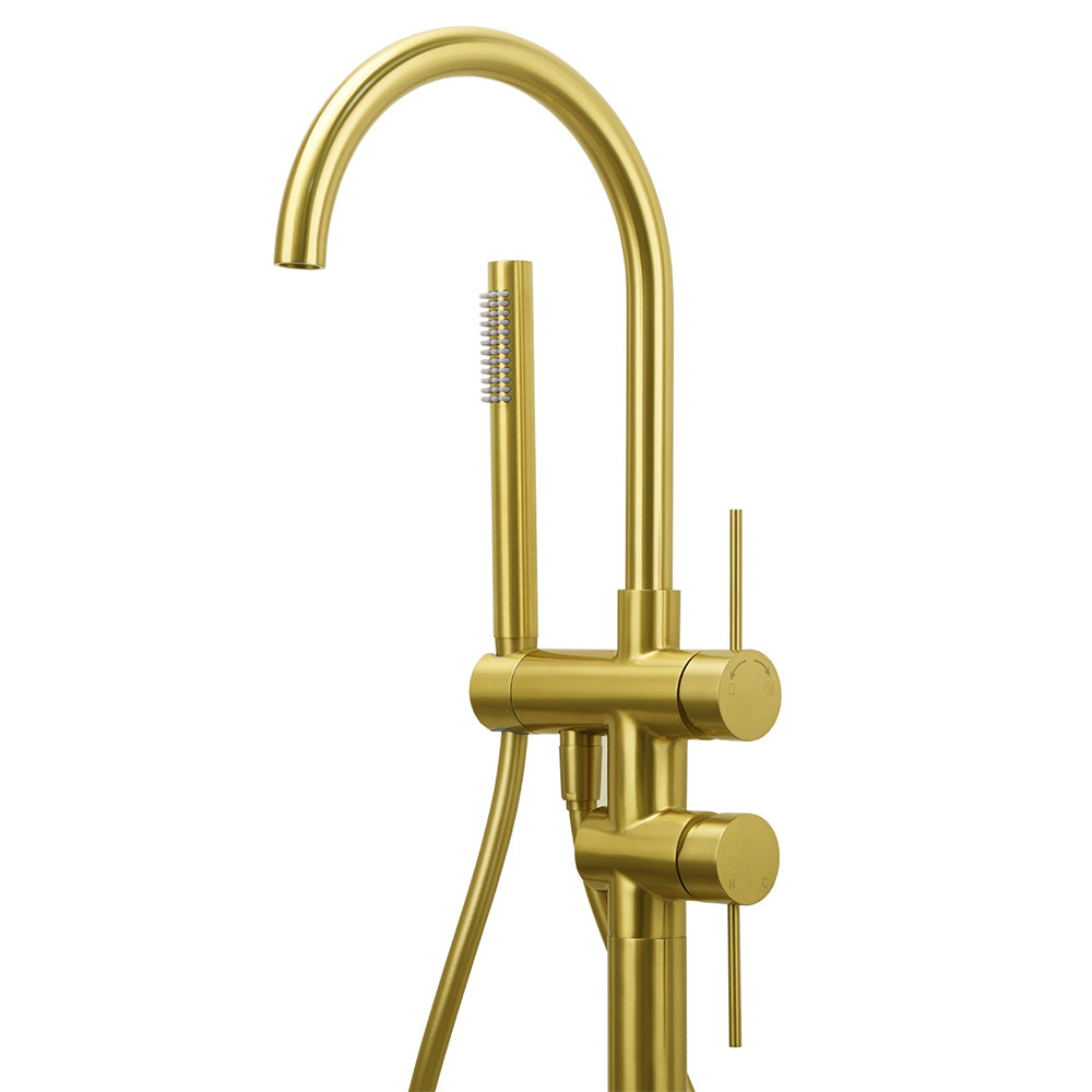 WELS Brushed Gold Bath Tub Mixer Tap Free Standing Faucet Spout Handheld Shower - Image 3