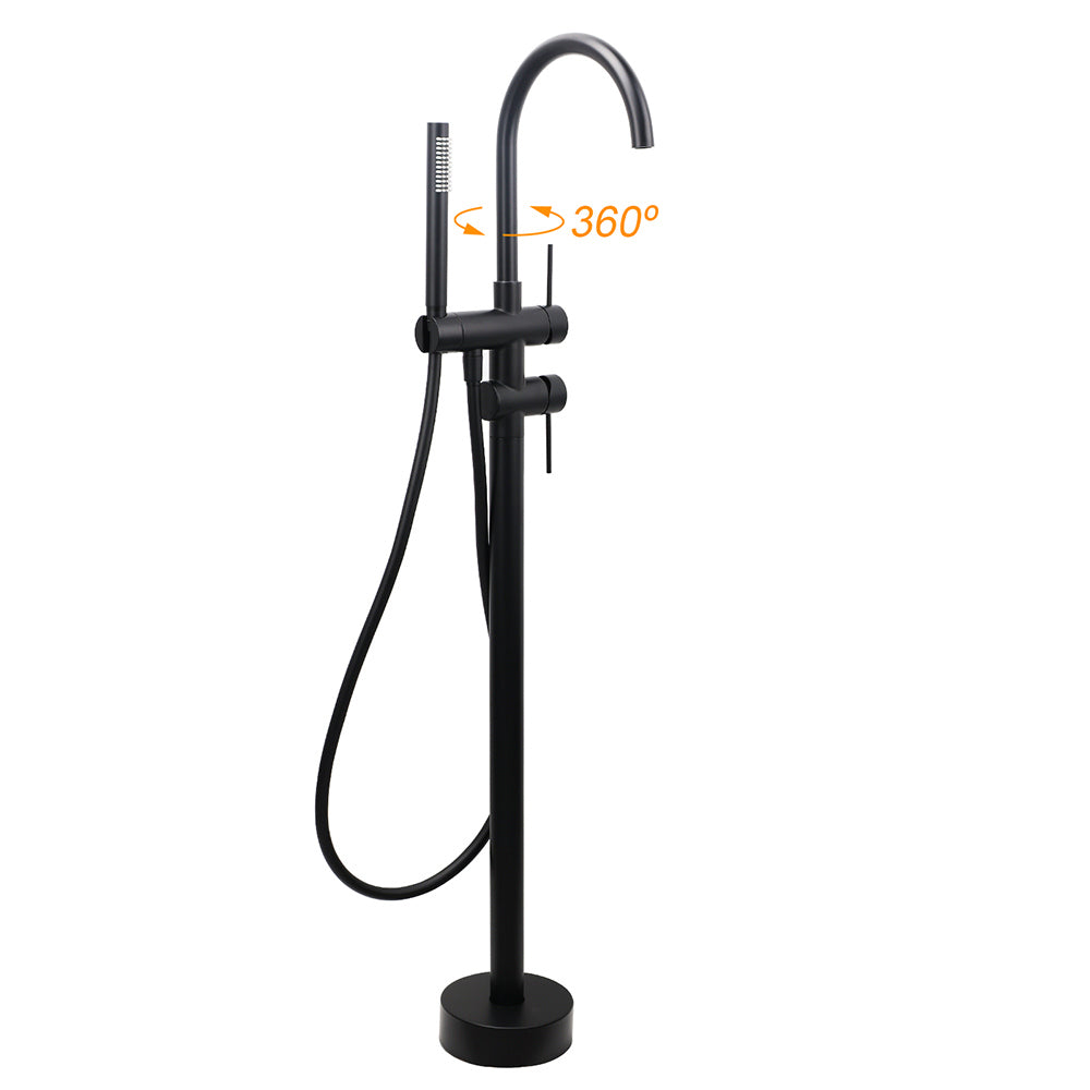 WELS Matt Black Bathtub Filler Free Standing Mixer Faucet Tap Spout HandHeld Set - Image 2