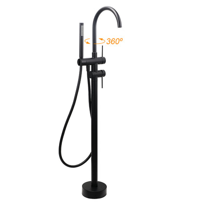 WELS Matt Black Bathtub Filler Free Standing Mixer Faucet Tap Spout HandHeld Set - Image 2
