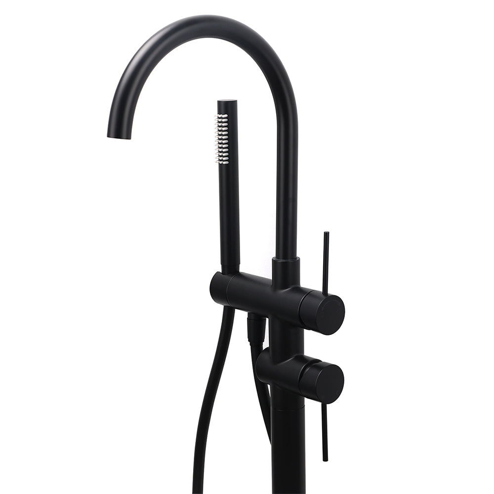WELS Matt Black Bathtub Filler Free Standing Mixer Faucet Tap Spout HandHeld Set - Image 3